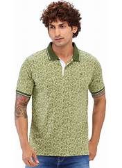 Raymond Slim Fit Floral Printed Medium Green Polo T-Shirt (L)